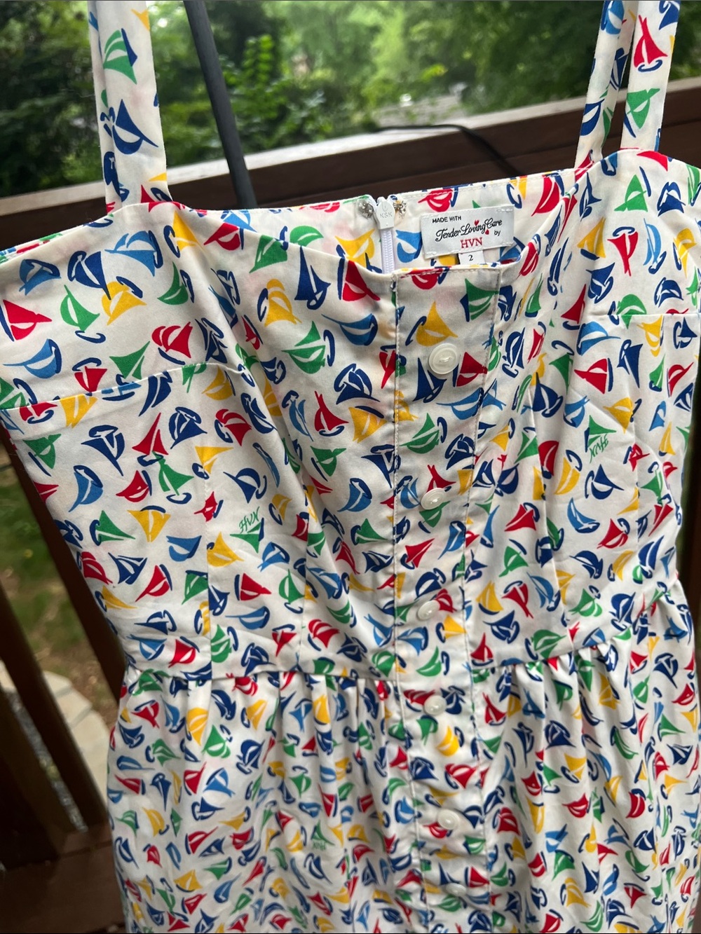 HVN • Primary colors sailboat print poplin cotton mini dress - Picture 5 of 6